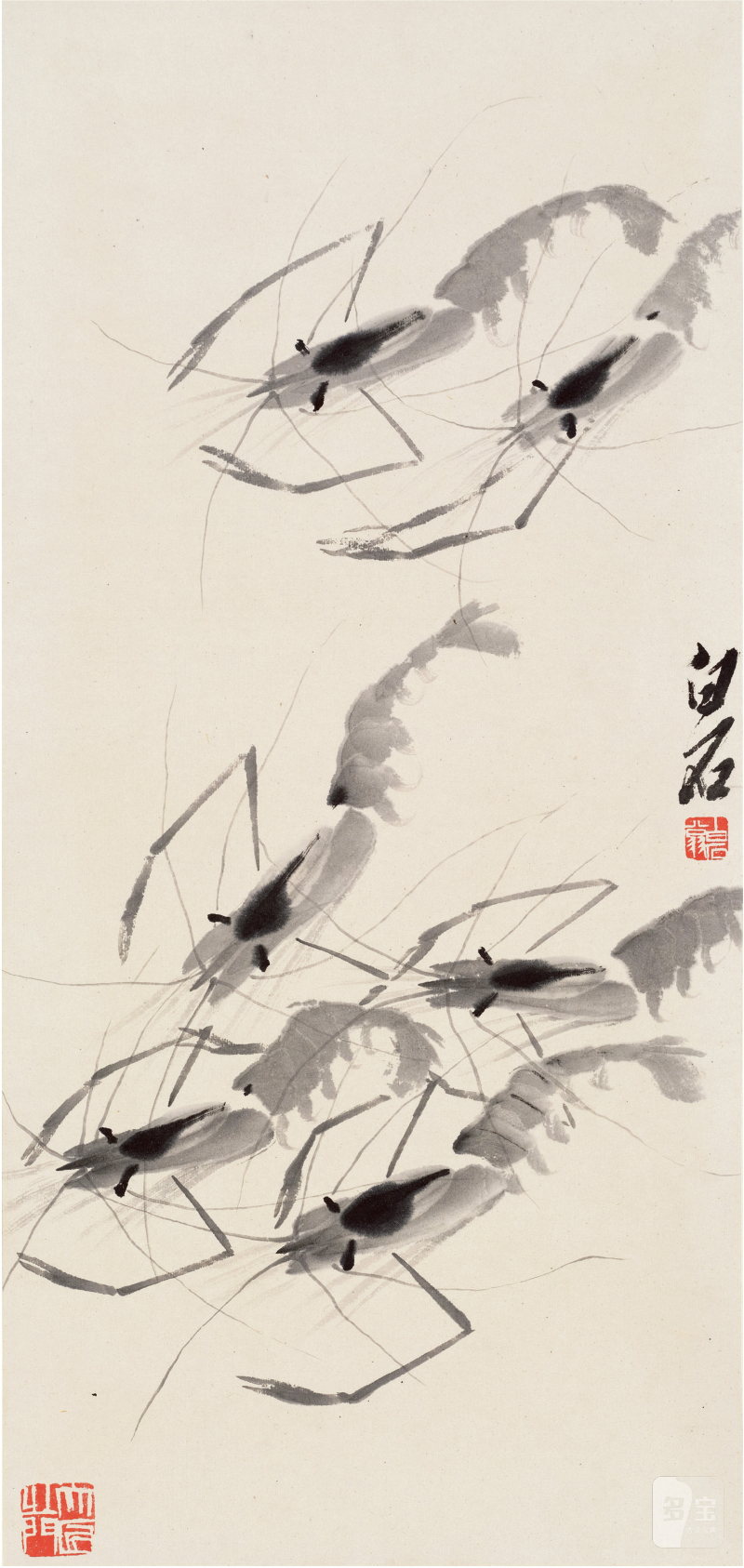 齐白石（1863～1957）虾戏 - 图1